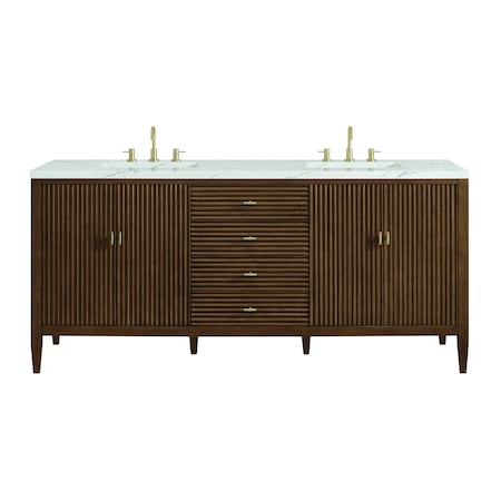 James Martin Vanities 72'' Double Vanity, Mid Century Walnut w/ 3 CM Ethereal Noctis Quartz Top 485-V72-WLT-3ENC